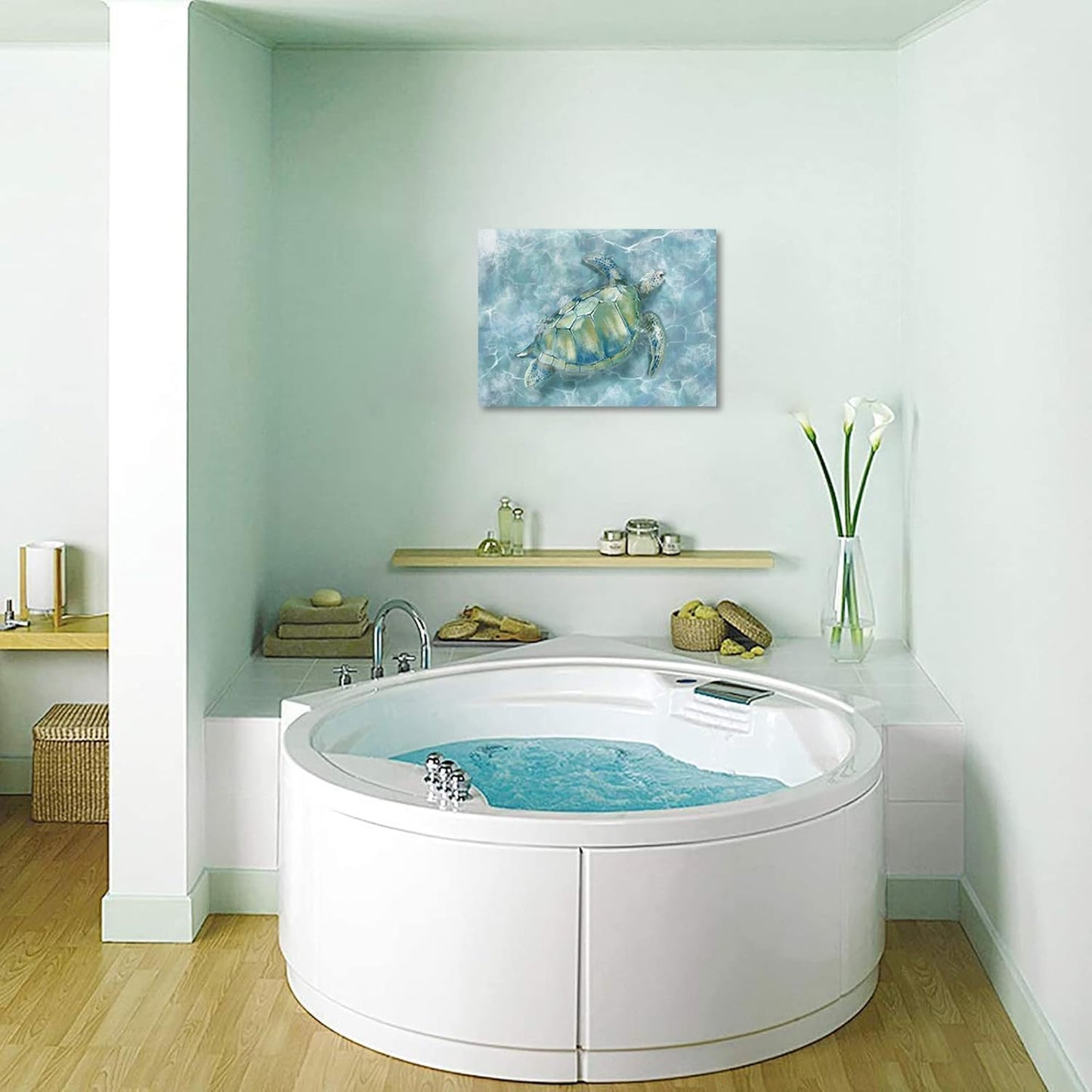 YJYart Canvas Wall Art for Bedroom Sea Turtle Wall Decor Pictures for Wall Blue Artwork Pictures Green Turtle Wall Decorations for Bathroom Bedroom Home Office 24 x 36 inches