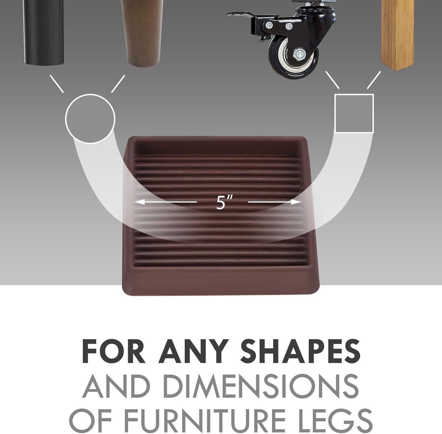 5X5 Rubber Caster Cups, Non Slip Furniture Pads, Anti-Slip Gripper, Anti Skid Furniture Feet, Anti Slide Floor Protector for Bed Couch Stoppers - 4 Pack Brown