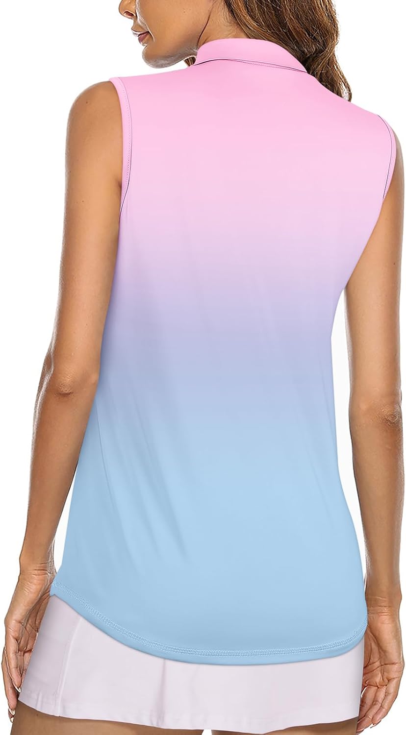 Koscacy Women's Sleeveless Golf Tennis Polo Shirts Zip Up Dry Fit Workout Tank Tops Athletic Shirt