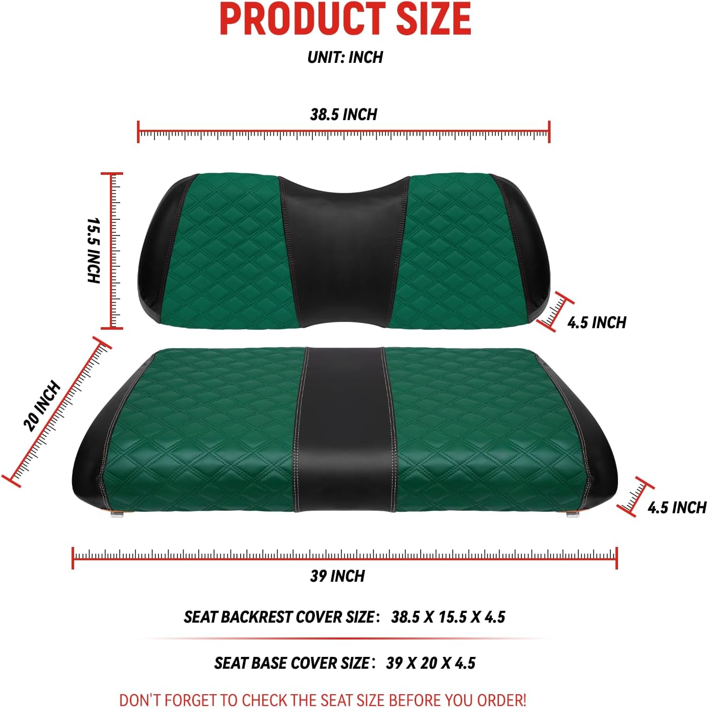 Golf Cart Seat Covers for Club Car Precedent/Onward/Tempo 2004+ Front OEM Universal Seat Cushion, Marine Grade Vinyl Leather Club Car Seat Covers/Easy to Install-Green (2PCS)