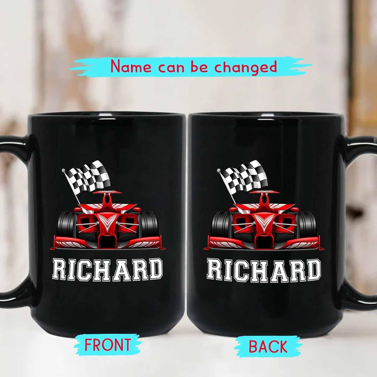 Personalized Car Racing Coffee Mug 11 Oz 15 Oz, Customized Black Ceramic Cup Gifts for Men Women Friend, Racer Travel Mug, Racing Lover Best Drag Gift
