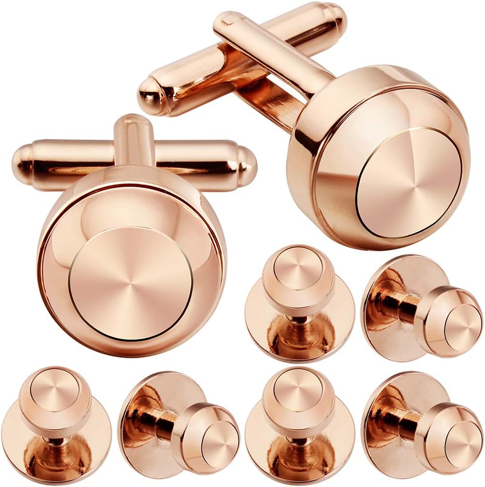 HAWSON Cufflinks and Studs for Men-Fashion Men Vintage Enamel Carbon Fiber Tuxedo Shirt Cufflinks and Studs Set for Regular Wedding Business Accessories