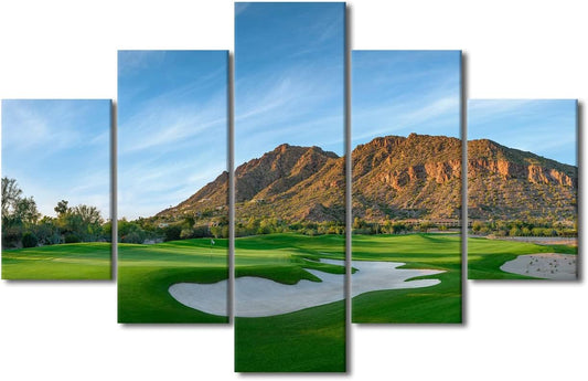 5 Pieces Canvas Prints Wall Art Golf Course and Scottsdale Attractions Stretched Canvas American Arizona Framed Wrap Posters Prints for Office and Home Living Room Bedroom Ready to Hang - 60"W x 40"H
