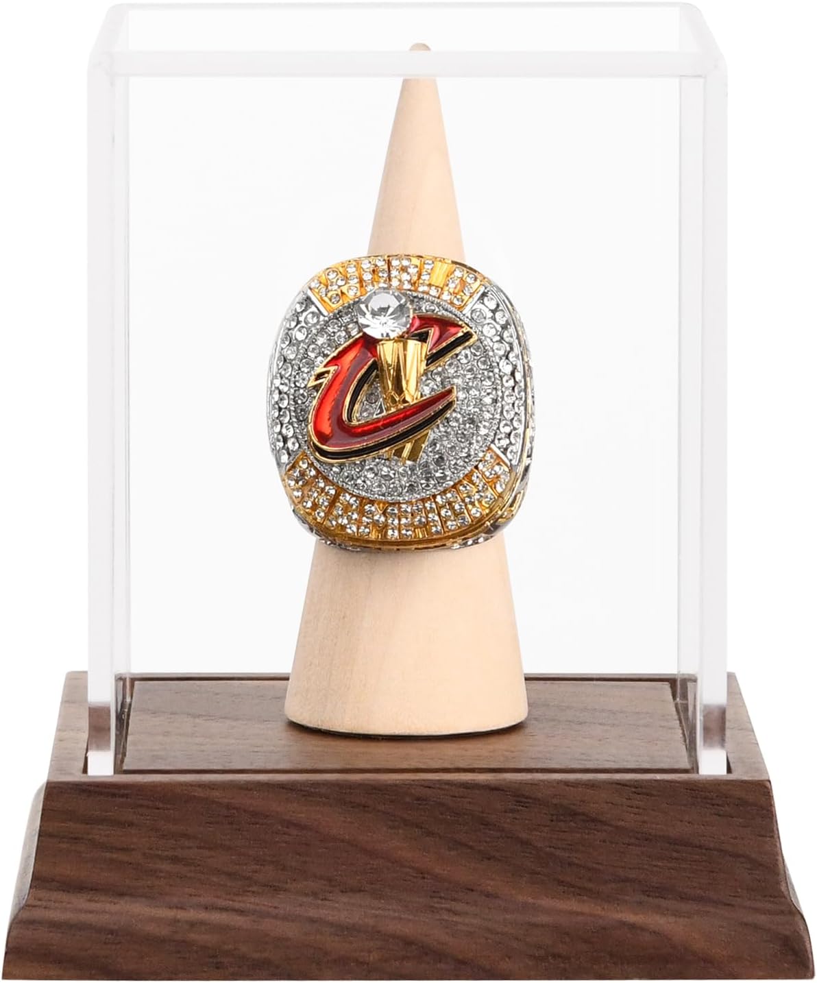 Championship Ring Display Case Baseball Softball Football Ring Holder Wanult Wood Base Acrylic Sports Ring Display Case Stand for Men Wooden Ring Box for Women Memorabilia Showcase Cube Collectibles