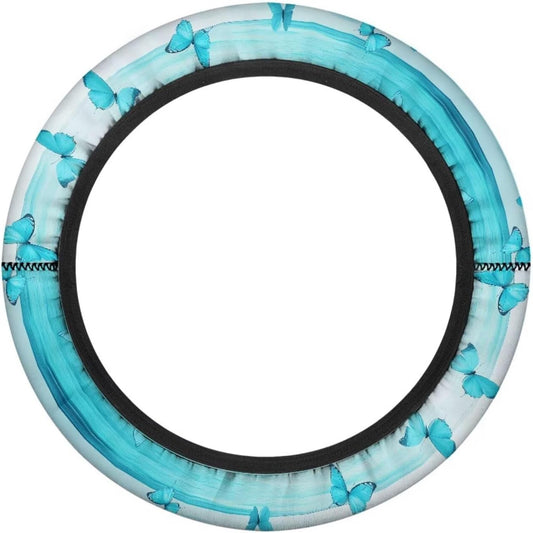 Blue Butterfly Golf Cart Steering Wheel Cover Tropical Beach Stretchable Anti-Slip 13-14 Inch Golf Cart Steering Wheel Covers, Breathable Club Car Accessories Universal Fit