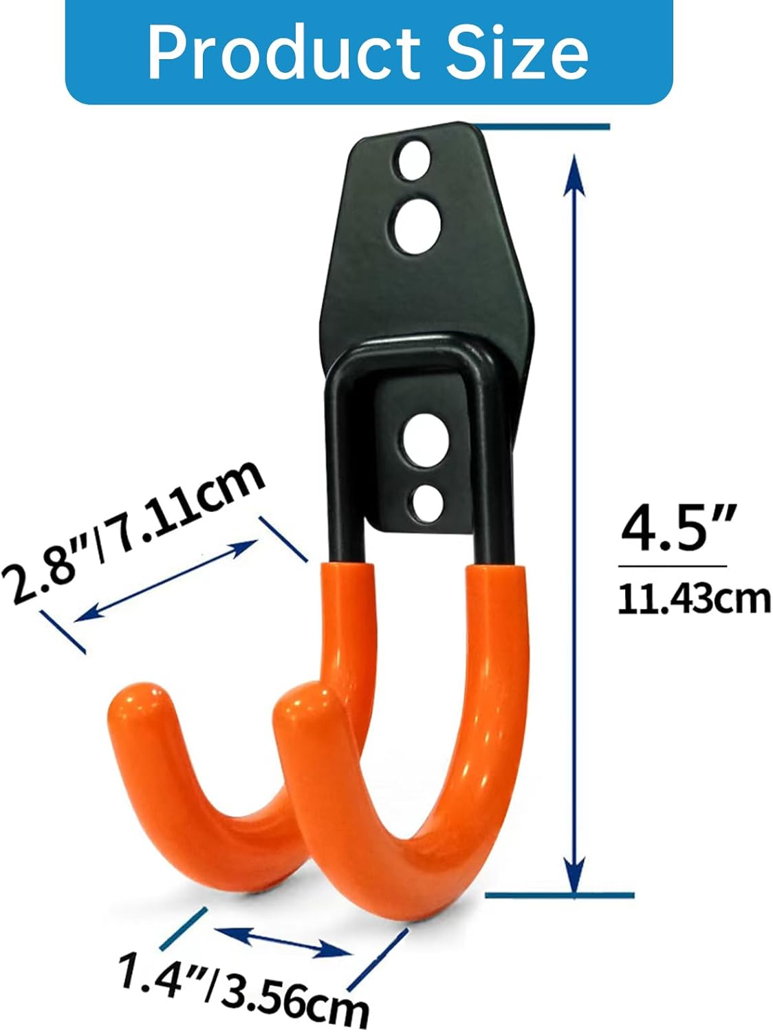2 Pack Garage Storage Utility Hooks，Garage Garden Tool Organizer，Steel Wall Mount Hooks, Garden Small U Hooks (Black) (Type O-Orange)