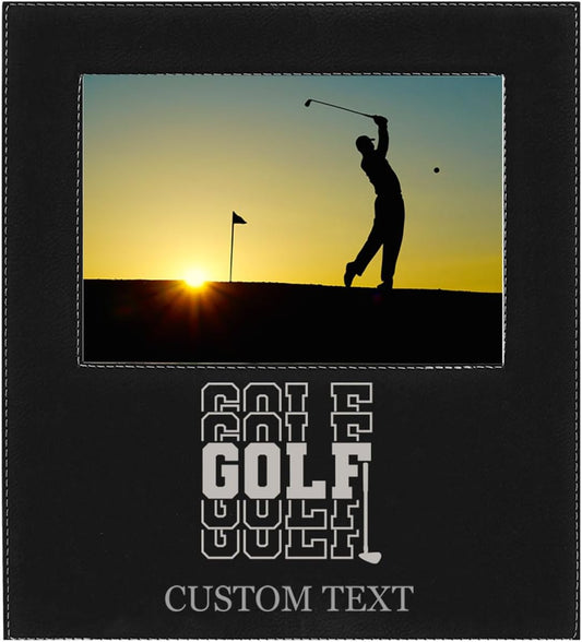Golf Golf Golf Faux Leather Black Leatherette Personalized Group Picture Family 4x6 Custom Landscape Horizontal Kid's Photo Customized Frame
