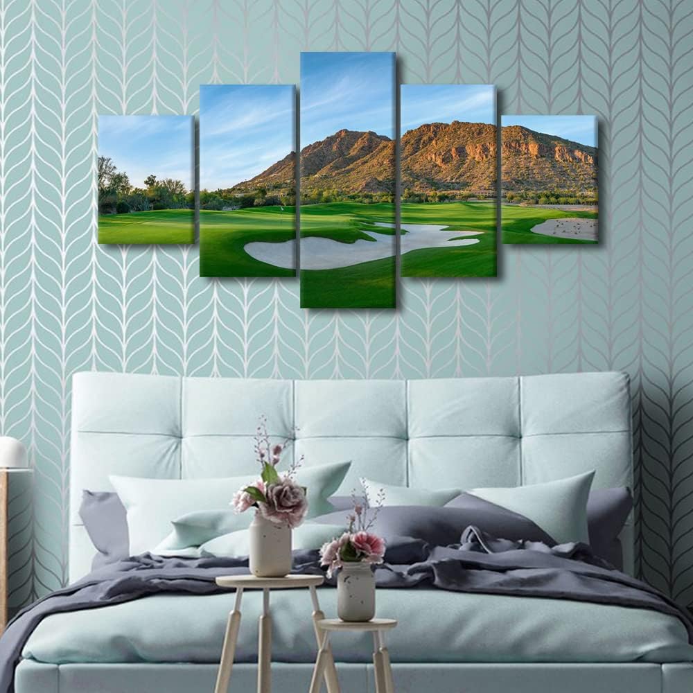 5 Pcs Scottsdale Attractions Canvas Wall Art US Phoenicia Golf Course Print Art Arizona Pictures Home Decor Canvas Wall Art for Living Room Bedroom Poster Painting Framed Ready to Hang - 60"W x 32"H