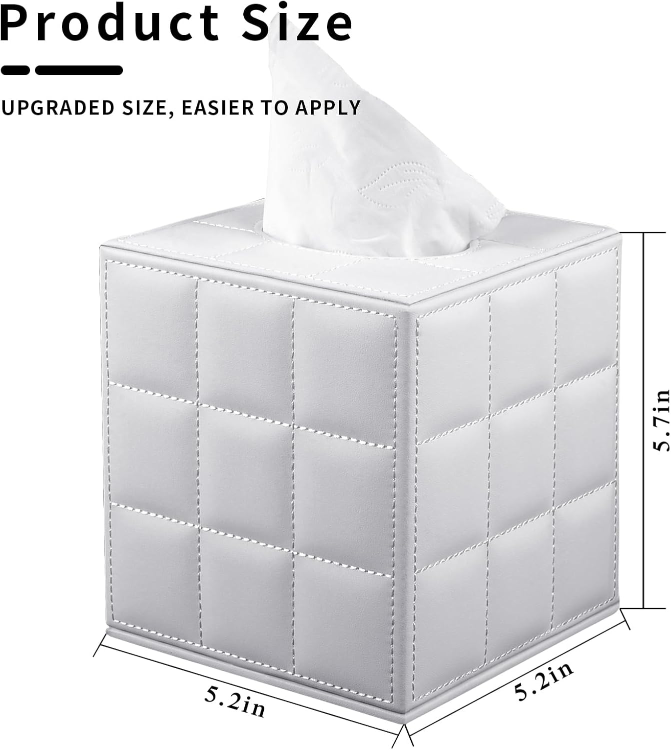 Tissue Box Cover Square Tissue Box Holder PU Leather Facial Organizer with Magnetic Bottom,Decorative Napkin Caddy for Vanity Dresser Night Stand Table Countertop Home Office Car,White