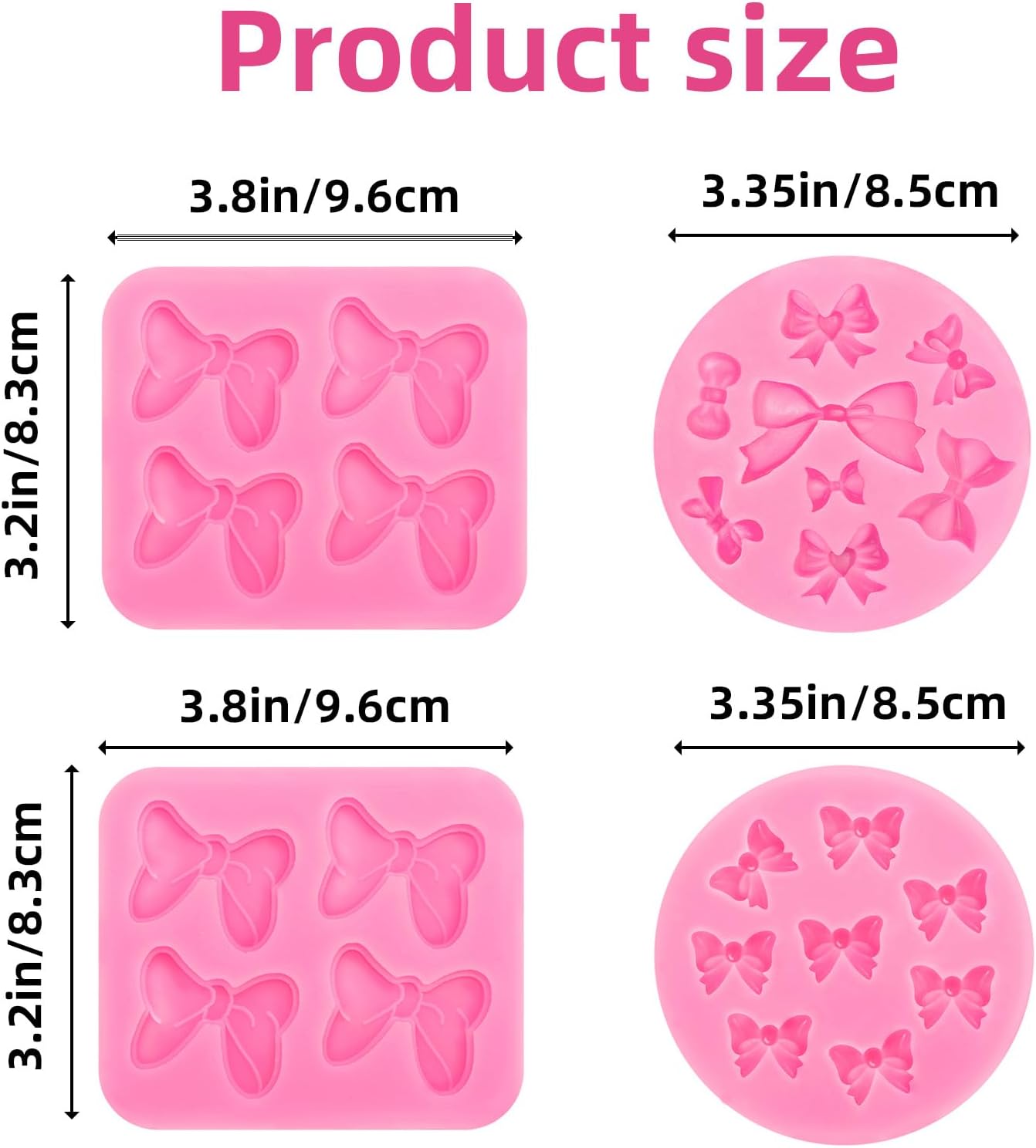 4 Pcs Bow Mold Fondant Bow Silicone Mold Chocolate Candy Cake Pop Molds Bow Molds for Cake Decorating, DIY Desserts, Fondant,Clay