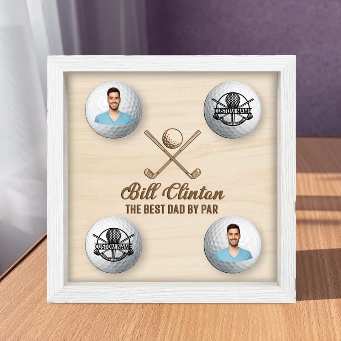 Personalised Golf Ball Holder Frame Custom Photo Name Golf Ball Display Case Wooden Golf Shadow Box Golf Ball Markers Hanger Desk Decor Gift for Men Dad Grandpa Family (Golf Ball Display Holder - 3)