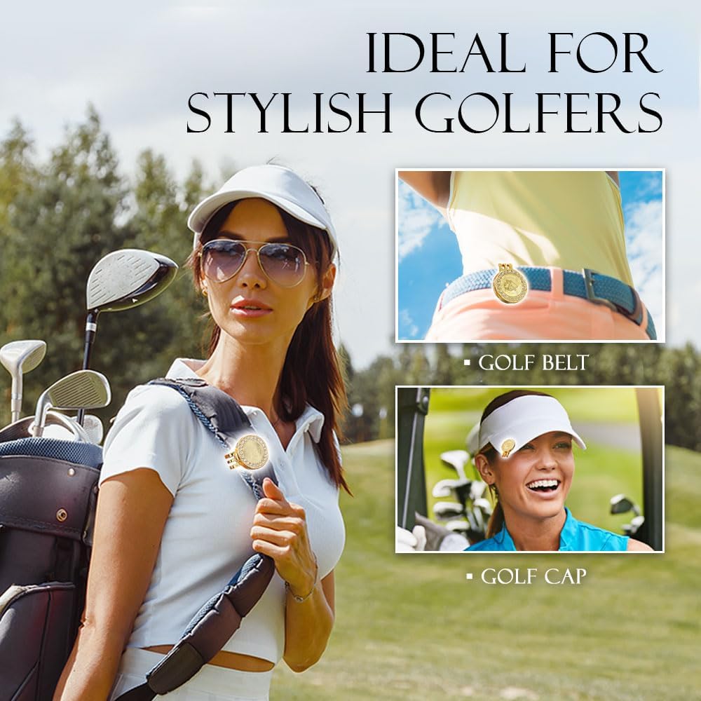 24K Gold Plated Golf Ball Marker with Magnetic Hat Clip - Luxury Golf Gifts for Men, Unique Golf Accessories for Dad, Boss, Husband, Unique Golf Gifts for Men Who Have Everything [ Crystal ]