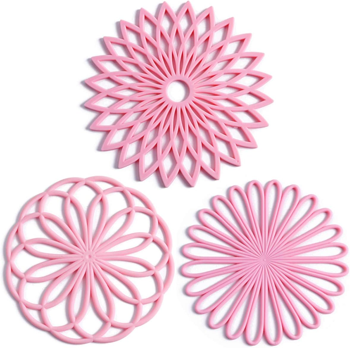 Set of 3 Silicone Trivet Mat - Table & Countertop Hot Pads - Non-Slip & Heat Resistant Modern Kitchen Pads for Pots & Pans, Pink