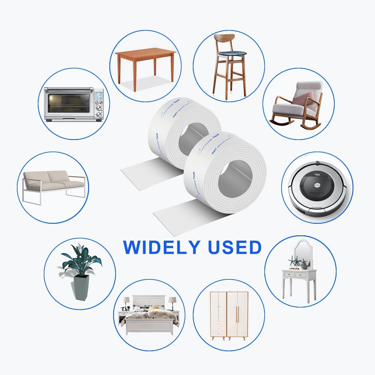 Adhesive Rubber Strips with Adhesive Backing, 2 Rolls Rubber Tape Adhesive Back, Non Slip Adhesive Strips for Any Furniture and Appliances 1x40 inch White