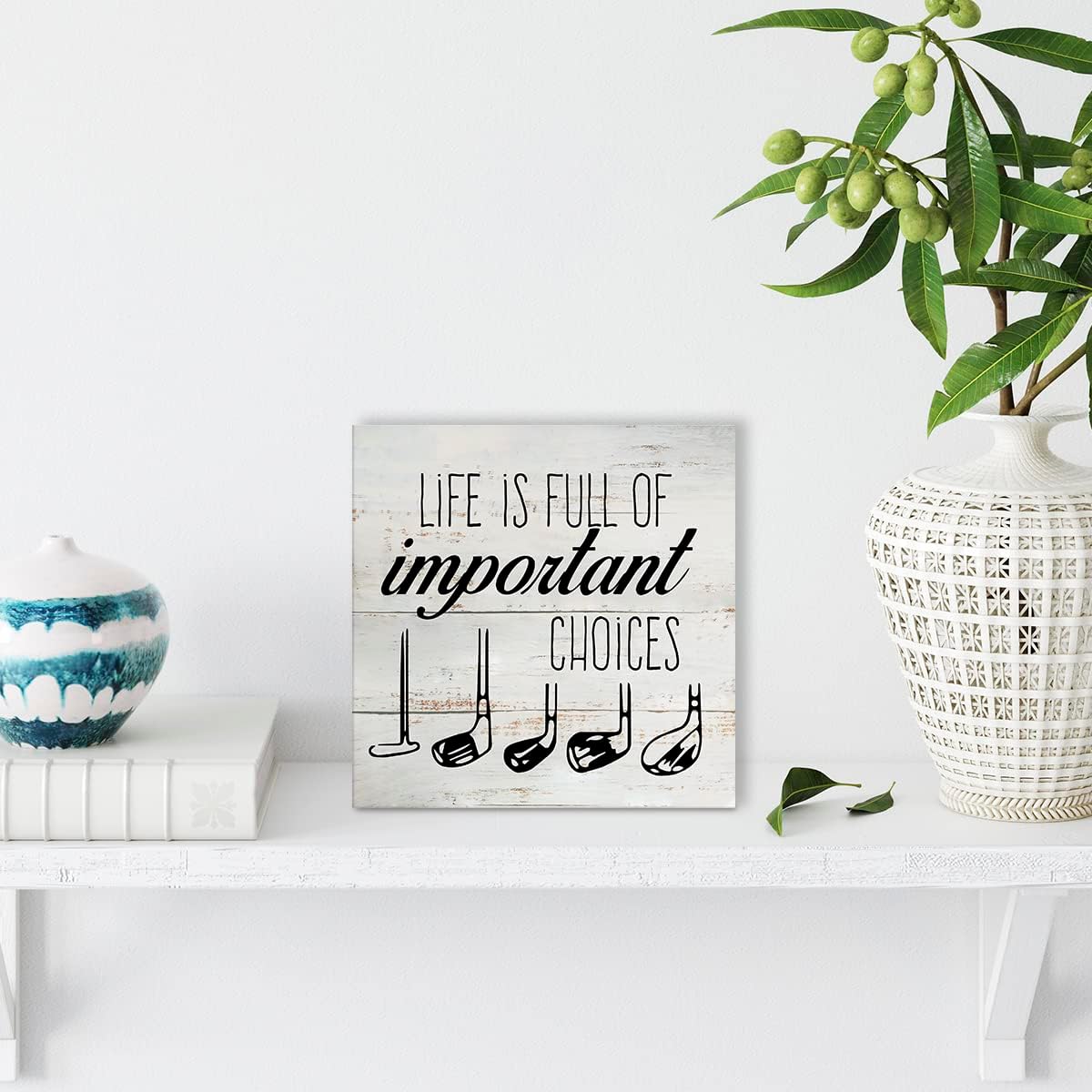 Rustic Life is Full of Important Choices Wood Box Sign Golf Life Wooden Box Sign Farmhouse Home Golfer Office Desk Shelf Decor (5 X 5 Inch)