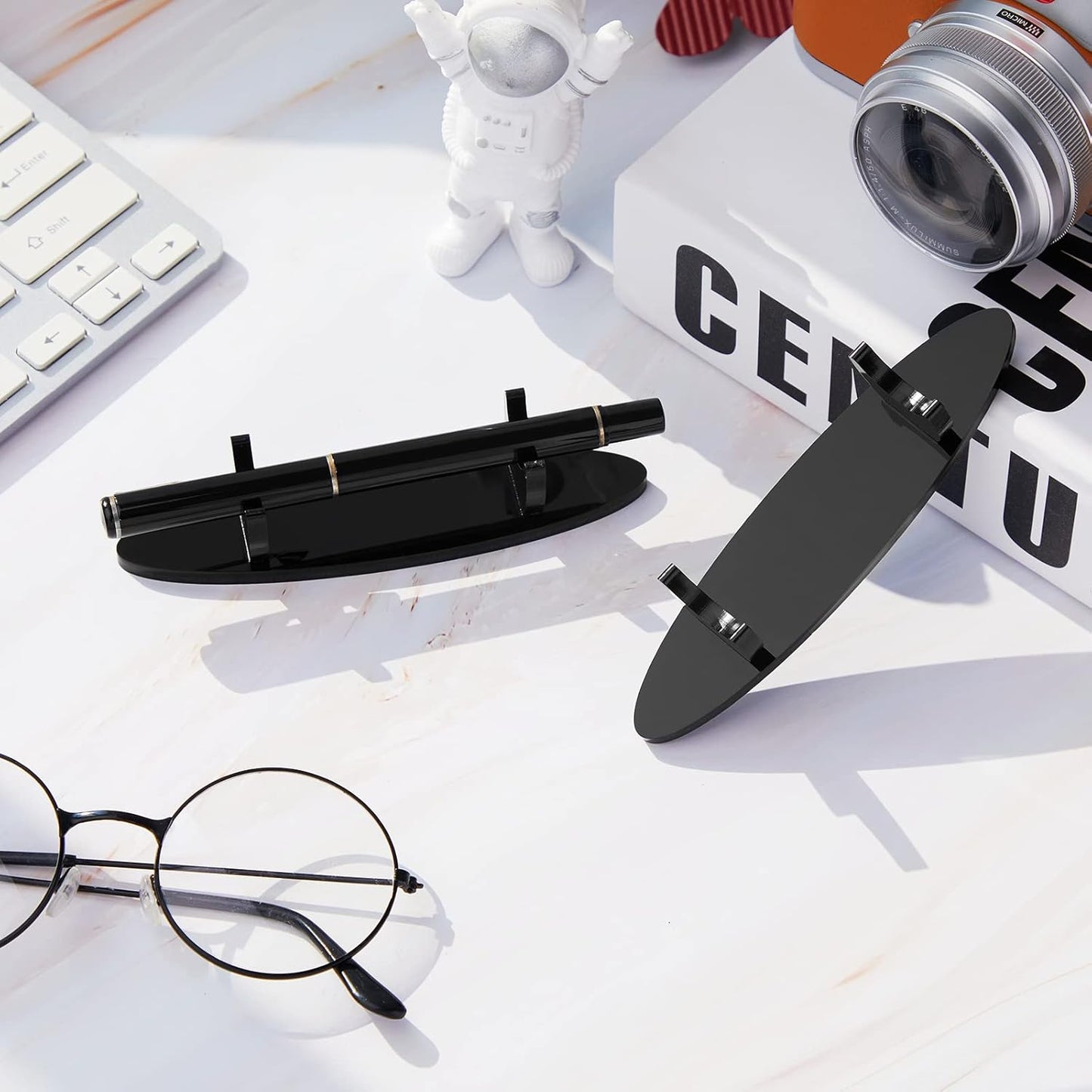 Spakon 2 Pieces Acrylic Pen Holder Display Stand Pencil Display Holder Fountain Pen Ballpoint Rack Desk Pencil Wand Showcase, Paintbrush Drying Rack for Home Office(Black)