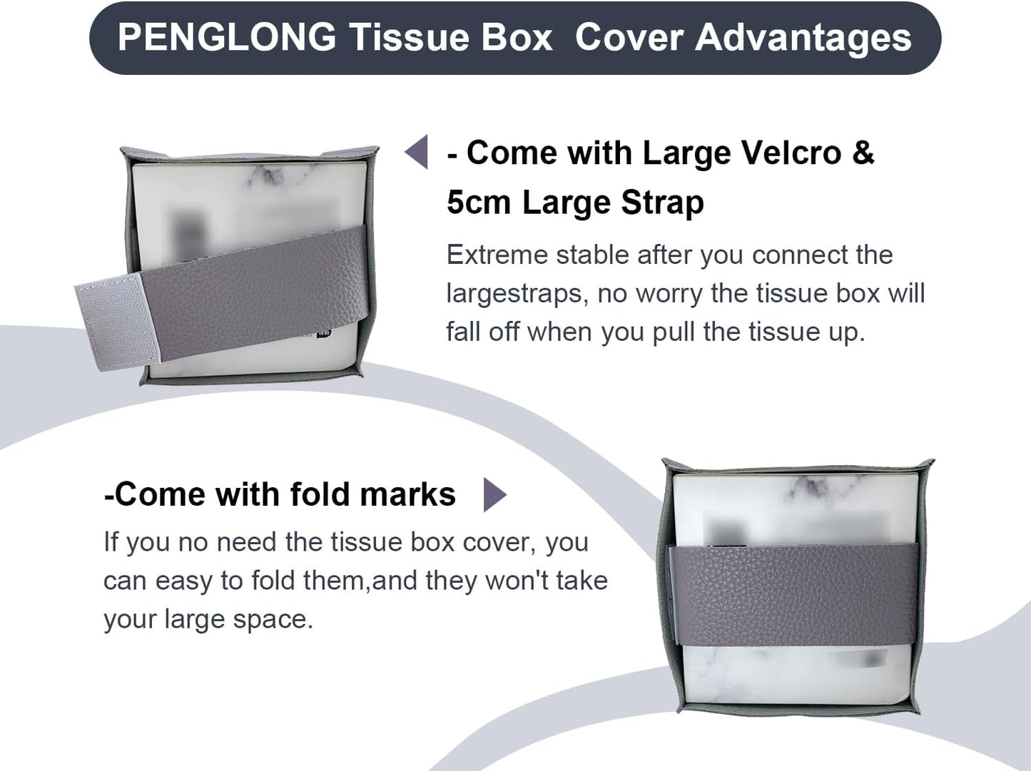 Tissue Box Cover 5X5X5'' PU Leather Tissue Holder Square Tissue Cube Box Organizer for Bathroom Vanity Countertop, Car, Night Stands, Office, Home, Kitchen (2Pack, Light Bray Purple)