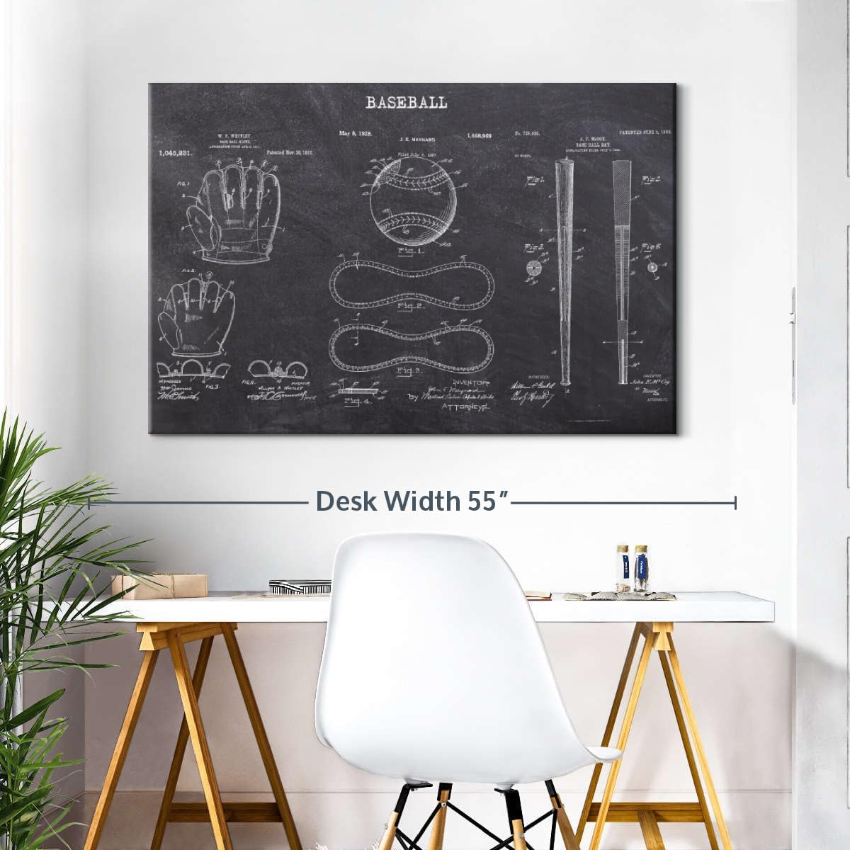 ElephantStock Baseball Patents Canvas - 1 Panel Sports Patent Wall Art Decor - Sports Decorations for Boys Room - Wall Art and Office Decor - 45" X 30"