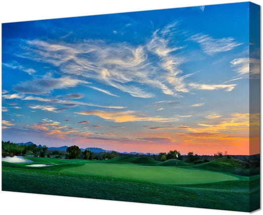 Arizona Scottsdale Golf Course Wall Art for Living Room Bedroom Bathroom Home Decorations Sunset Arizona Scottsdale Landscape Picture Poster Framed Artwork Canvas Prints Ready to Hang(12''H x 16''W)