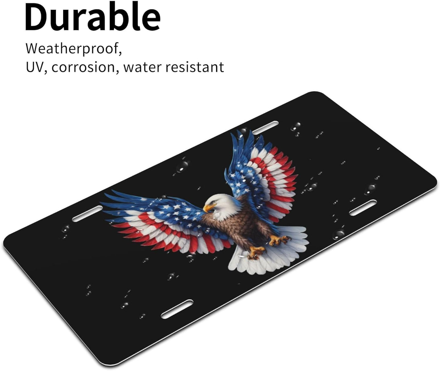 Front License Plate for Car Designs USA Flag Eagle Black Stainless License Plate Cover Holder for Men Women Metal Aluminum Decorative Accessory Vanity Tag Standard 6 X 12 inch (4 Holes)