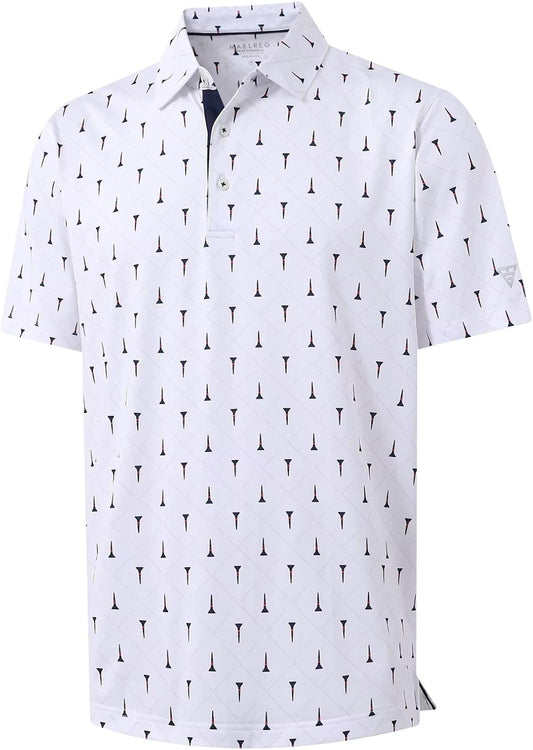 M MAELREG Mens Golf Shirt Short Sleeve Dry Fit Print Moisture Wicking Performance Patterns Collared Polo Shirt