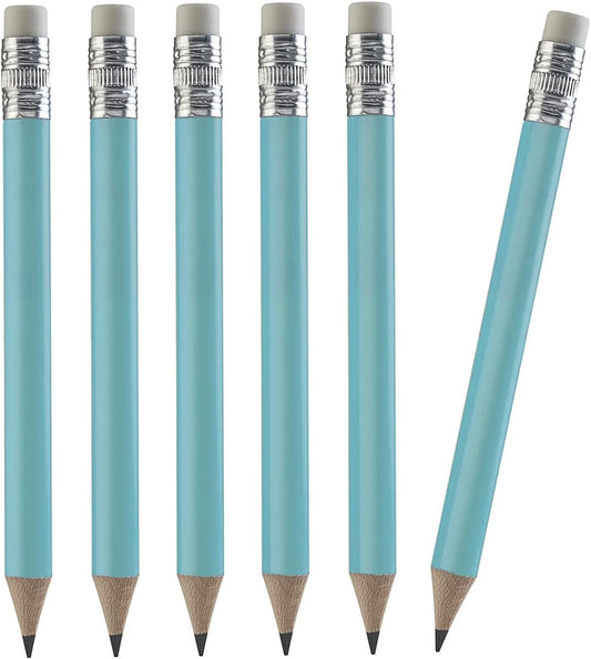 TH Golf 100pcs Golf Pencils, 4 Inch Mini Half Pencils with Eraser Sharpened Wood Mini Round for Schools Wedding Toddlers Home Corporate Multiple Colours (Light Blue)