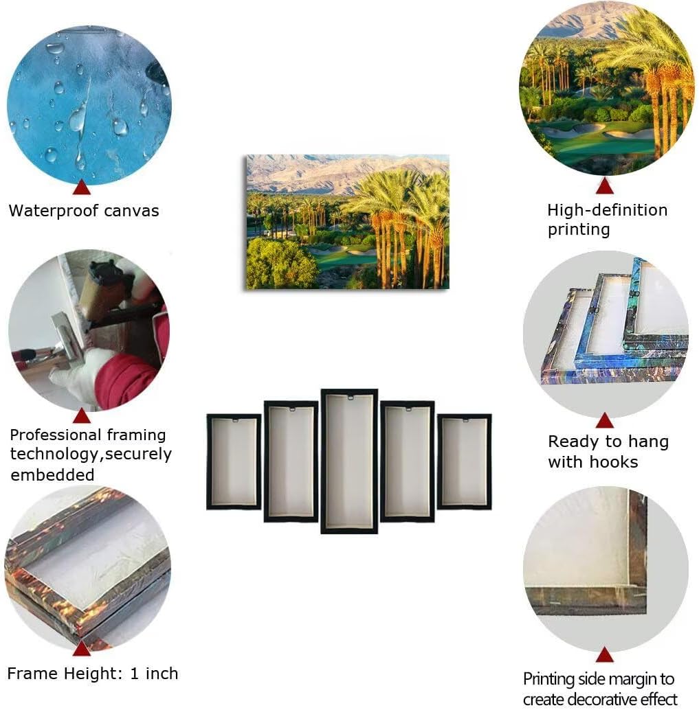 Palm Trees with Golf Course Canvas Wall Art for Living Room Bedroom Bathroom Home Decorations Coachella Valley Mountain Picture Wall Decor Prints Modern Framed Artwork Ready to Hang(12''H x 16''W)