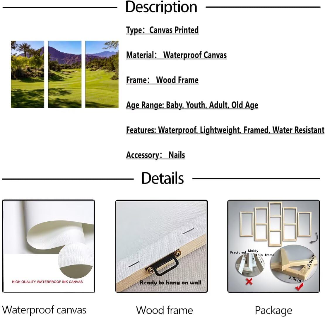 Golf Course Wall Art for Office Golf Course Picture Poster Print on Canvas Wall Decor for Living Room Bedroom Home Decorations Modern Artwork Framed Ready to Hang(20''W x 40''H x3)