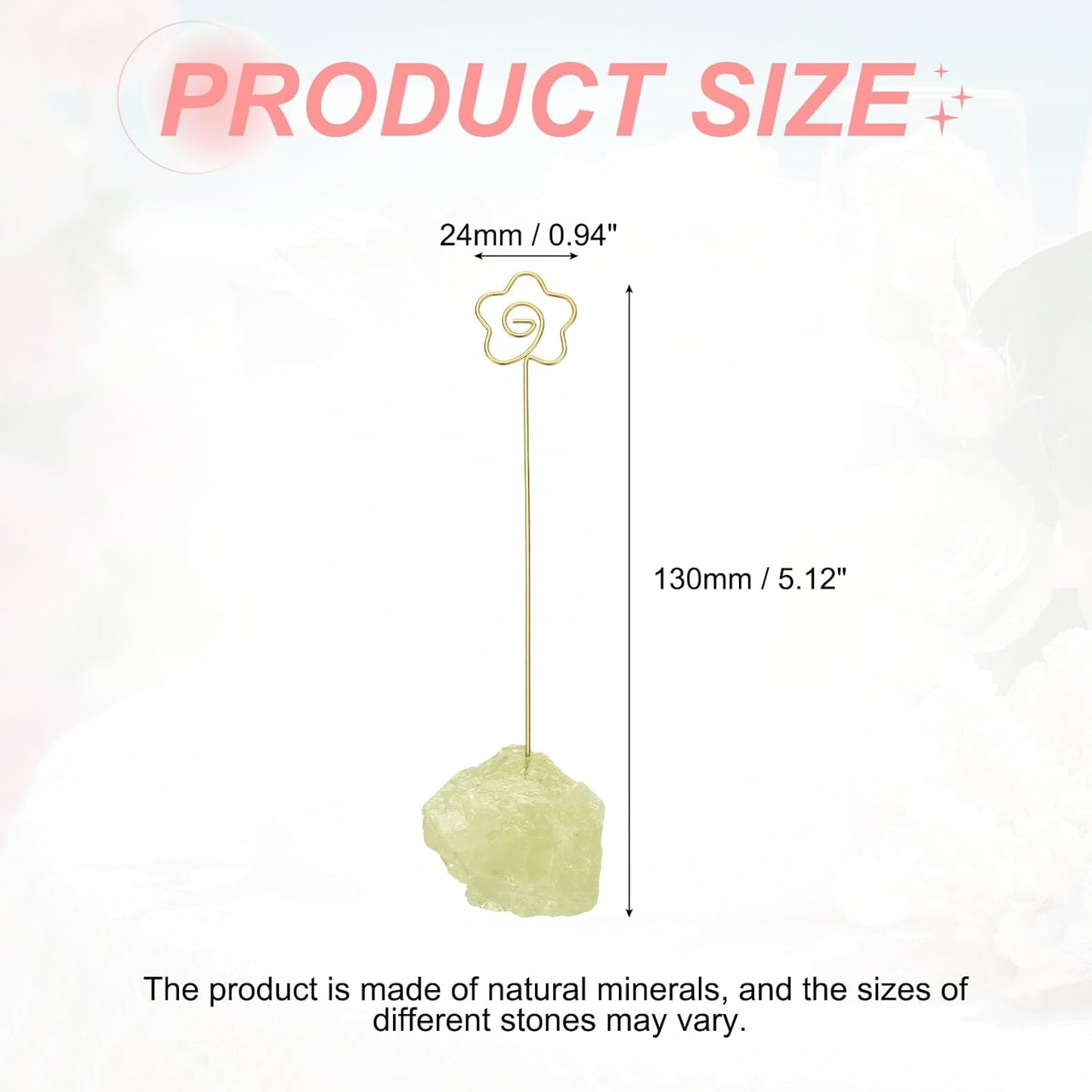 PATIKIL Table Number Holder, 1Pcs Photo Clip Holders Crystal Stone Quartz Desk Card Holder Raw Flower Shape Iron Memo Note Photo Stand for Wedding Party Home Office Decor, Yellow