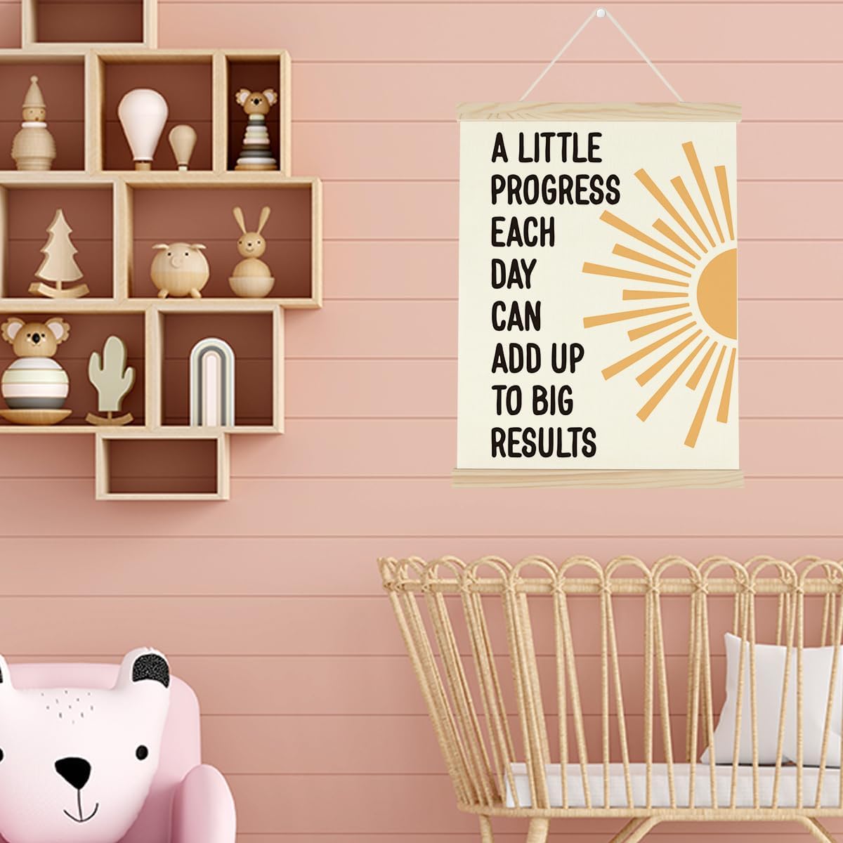 WINGTECA Motivational Decor Mental Health Poster A Little Progress Each Day Can Add Up To Big Results Colorful Wall Hanging Banner Decor for Classroom Office Kids Room 12x16Inch