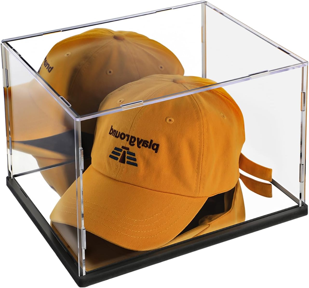 Hat Display Case Mirror Background and Base,Clear Acrylic Baseball Cap Display Box Stand,UV Protection Signed Hat Transparent Showcase Football,Snapback Caps,Ideal Gift for Caps Collector