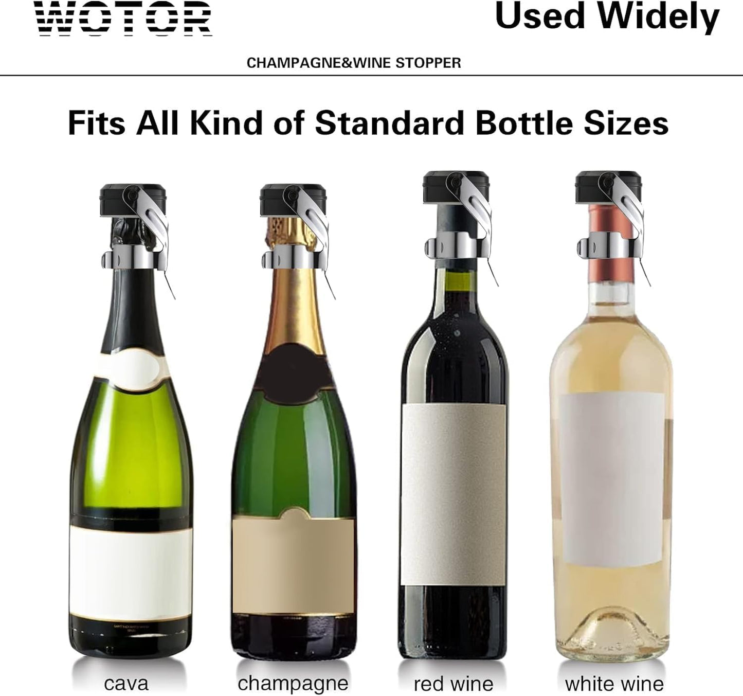 WOTOR Champagne&Wine Bottle Stoppers Stainless Steel with Food Grade Silicone, Leak Proof Keep Fresh Reusable Saver, Cork Suitable for Wine, Champagne, Cava, Prosecco and Sparkling (8 Pack Silver）