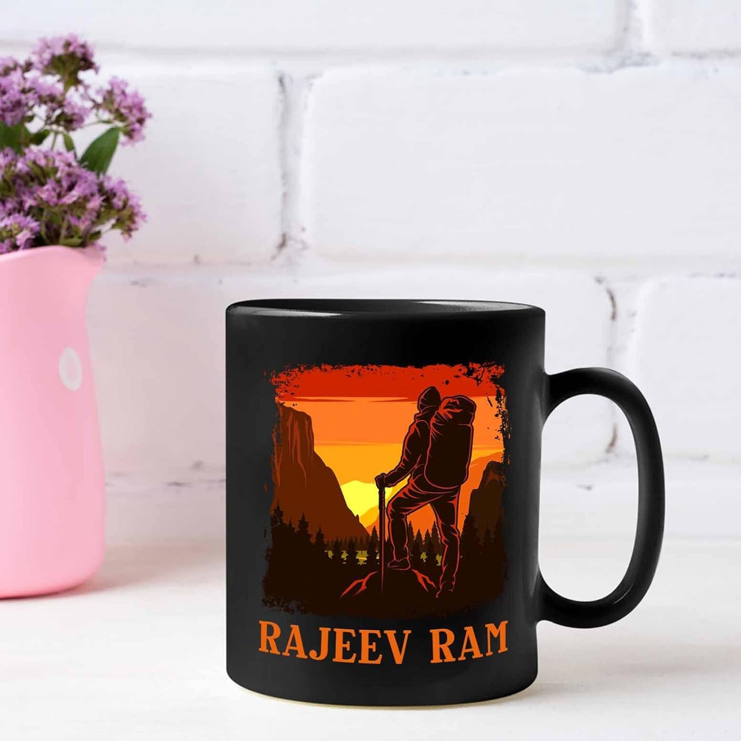 Personalized Name Hiking Coffee Mugs Cups Gifts For Men Women Hiking Lover, Customized Hiking Camp Lover Coffee Cup, Hiking Lover Mountaineer Black Ceramic Mug 11 Oz 15 Oz, Hikers Camper Travel Mug
