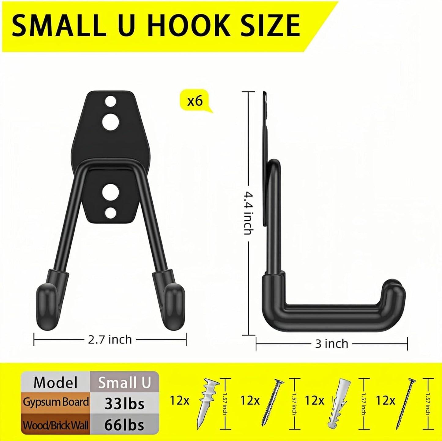 6 Pack Garage Hooks Heavy Duty with Anti-Slip Coating, Steel Utility Ladder Hooks for Hanging Garden Tools, Hoses, Ropes, Bikes and More (3in)