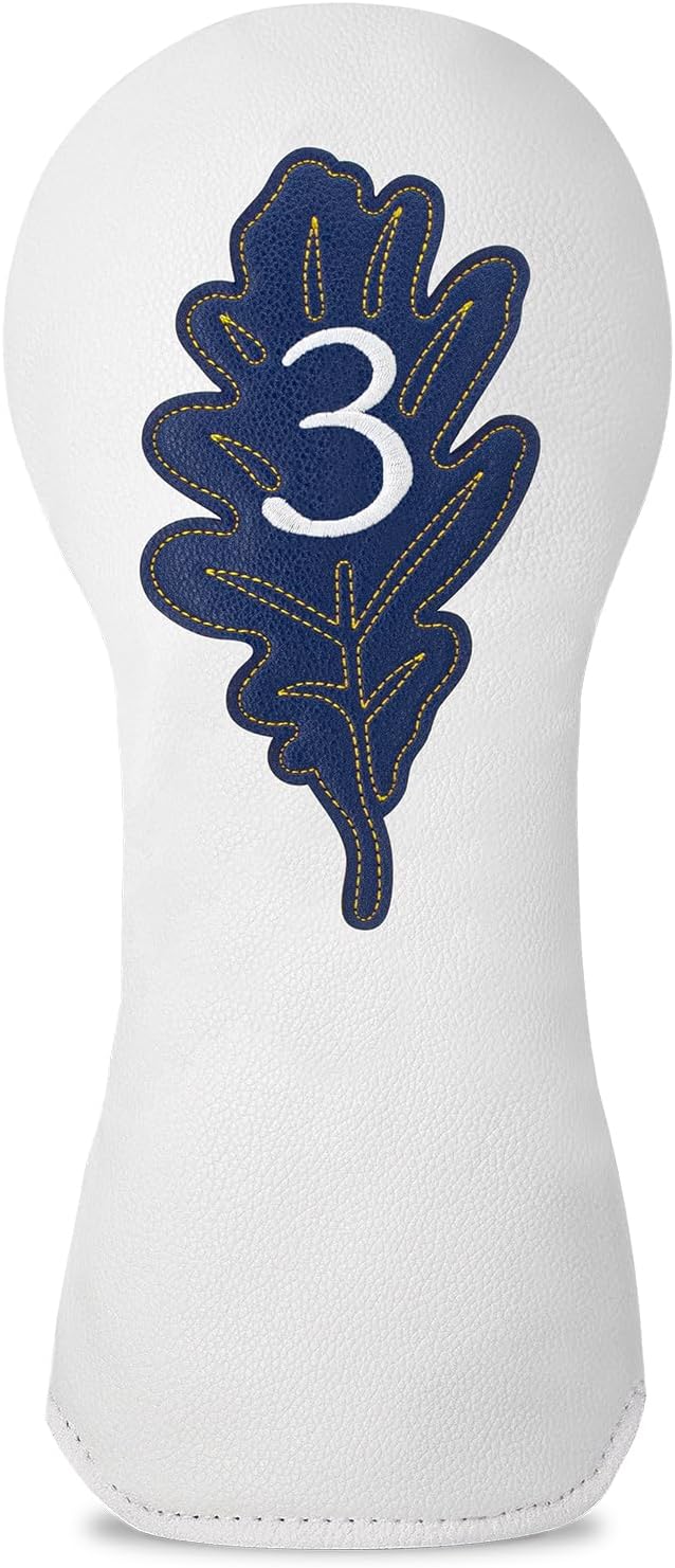 Golf Maple Leaves Head Cover Golf Club White Leather Headcovers Set Fits Driver Fairway Wood Hybrid Utility Putter Iron Wedge Headcover.