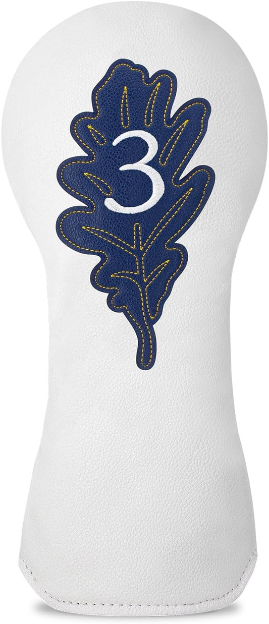 Golf Maple Leaves Head Cover Golf Club White Leather Headcovers Set Fits Driver Fairway Wood Hybrid Utility Putter Iron Wedge Headcover.