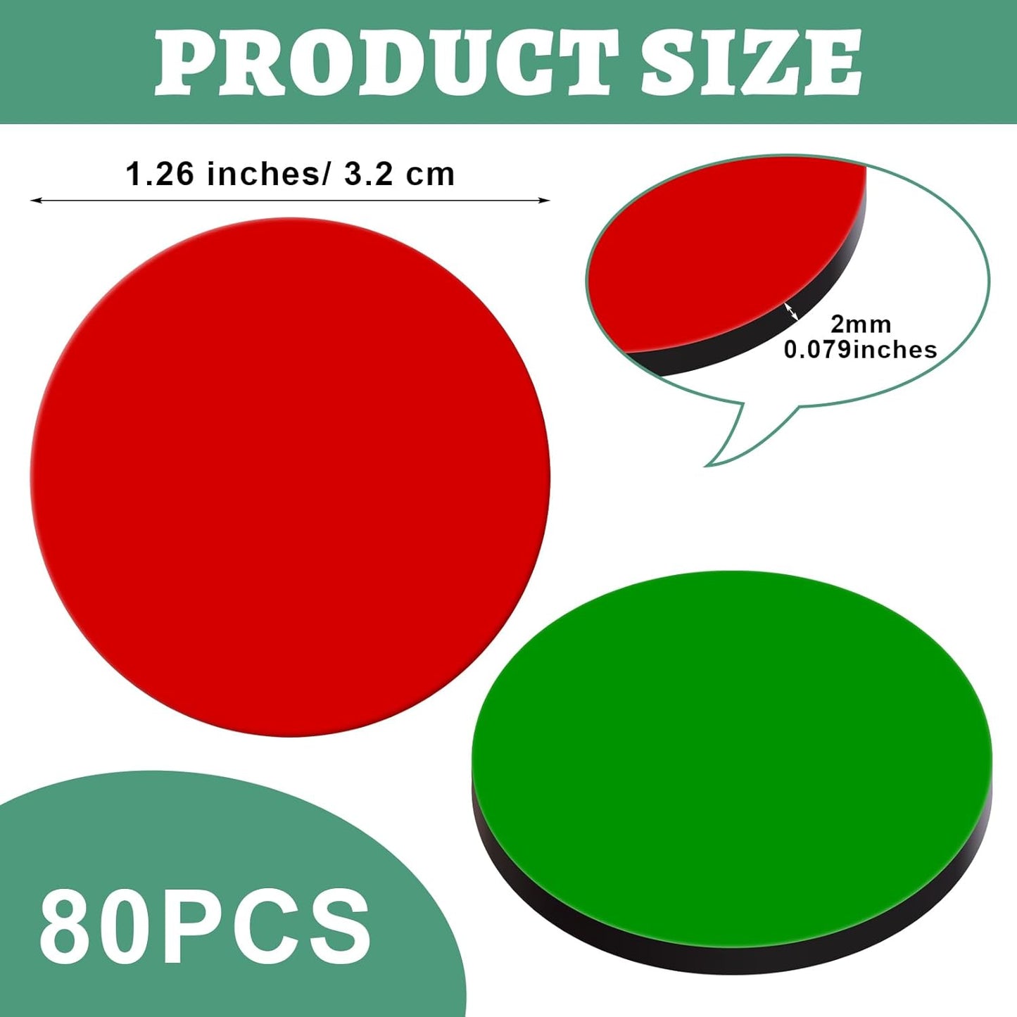 Xuhal 80 Pcs Double Sided Red Green Magnets 1.26'' Red Green Flip Reversible Magnets Dots for Whiteboard Mini Colored Double Sided Reversible Circle Indicator for Office Classroom Decoration (Classic)
