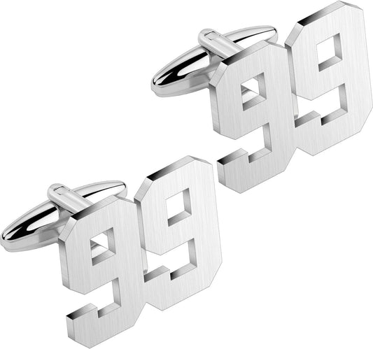 AMITER Mens Cufflinks with Number, Classic Silver Personalized Cuff Links for Men, Sport’s Day Casual or Formal Shirts