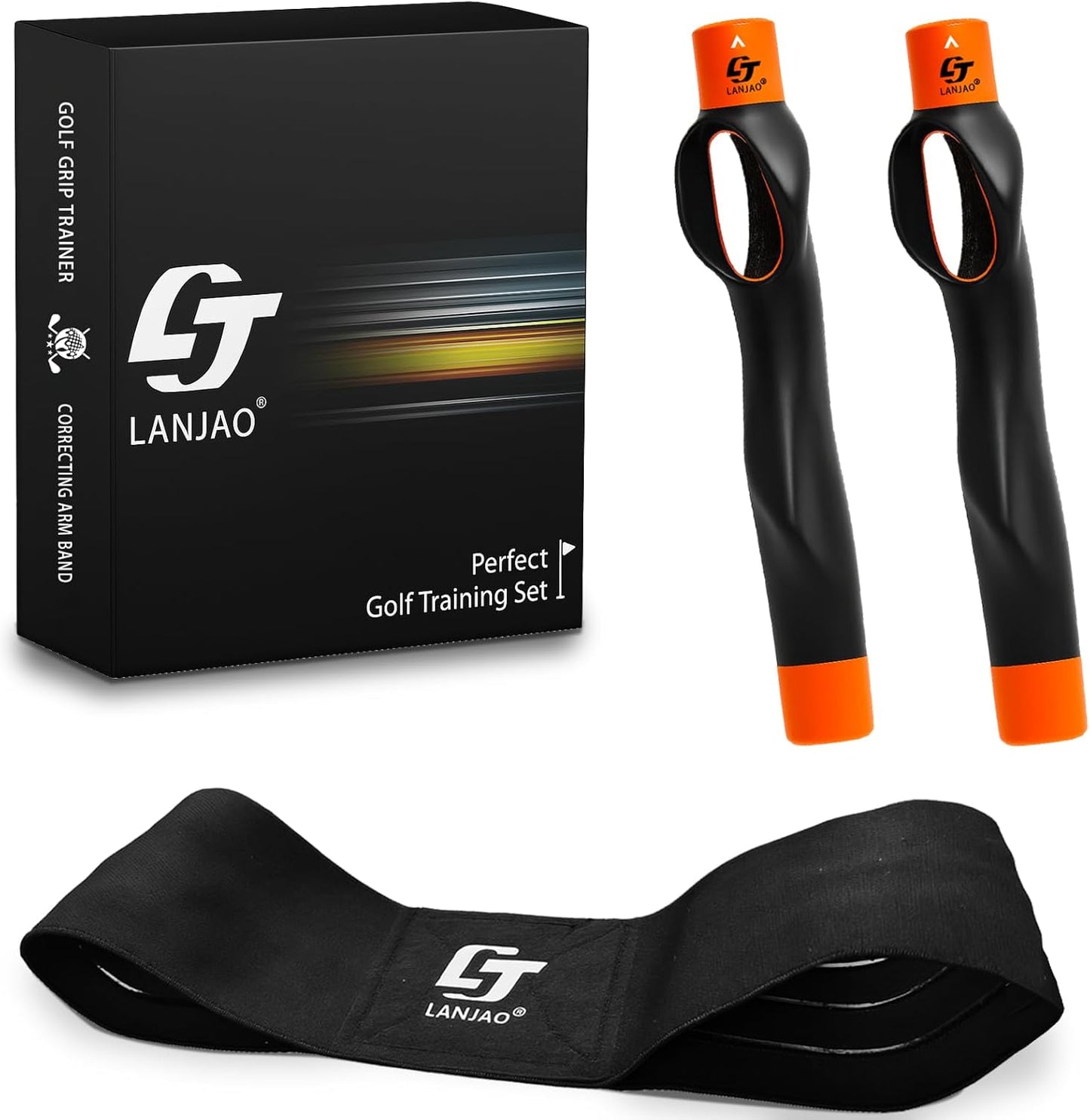 Golf Grip Trainer 2 Pack with Swing Correcting Arm Band, Golf Training Aid, Golf Grip Kit,Grip Trainer Golf Club to Help Train Correct Hand Position