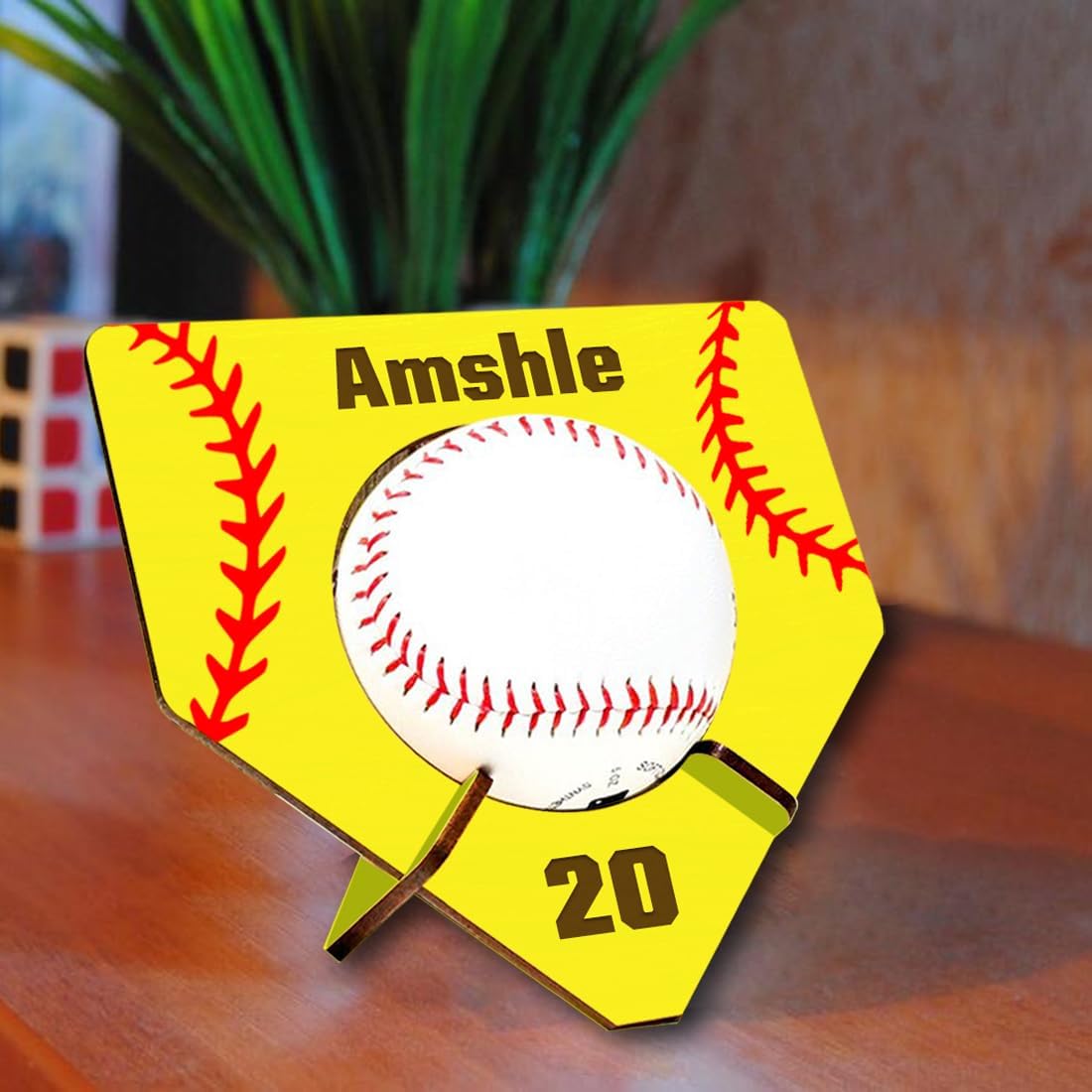 Personalized Home Run Baseball Ball Display Case Wood Softball Storage Stand Baseball Holders for Boy Men Husband Dad's Collection Memorabilia Baseball Display Case Softball Ball Memory Holder