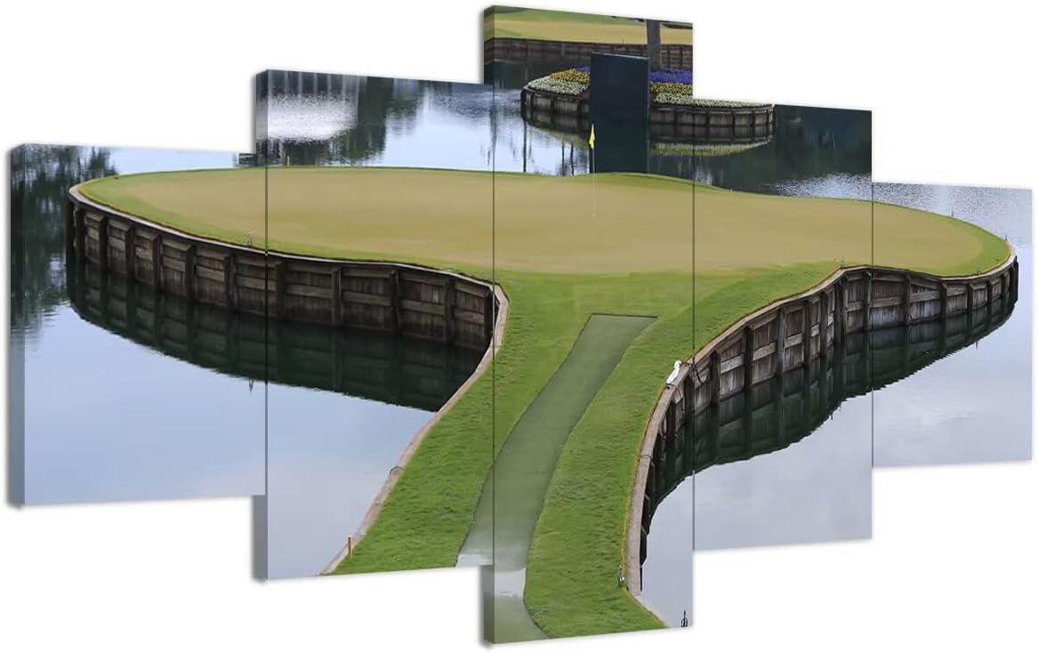 chenchenArt TPC Sawgrass Golf Course Wall Art Pictures USA Golf Course Wall Decor for Living Room Bedroom Bathroom Home Decorations Golf Artwork Canvas Pictures Framed Ready to Hang(60''W x 32''H)
