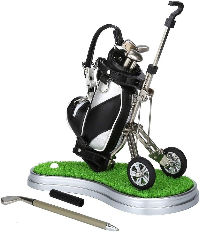 10L0L Golf Gifts for Christmas Day, Golf Pens with Golf Bag Holder & Pen Holder, Golf Souvenirs Gifts with 3 Pieces Golf Club Pens Office Desk Golf Bag Pencil Holder for Men Birthday