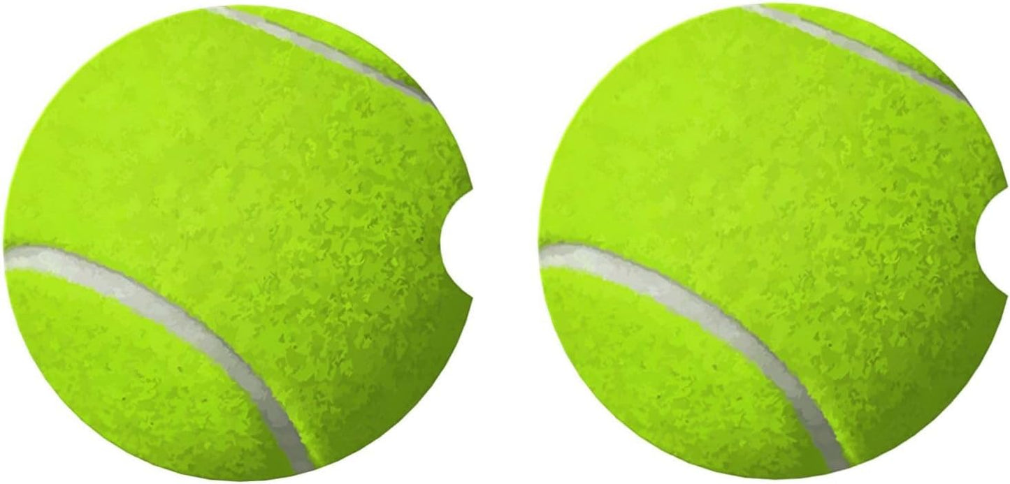 Car Cup Holder Coasters, Tennis Ball Car Coasters for Cup Holder Drinks, 2 Pack Ceramic Cute Auto Interior Accessories for Women Men