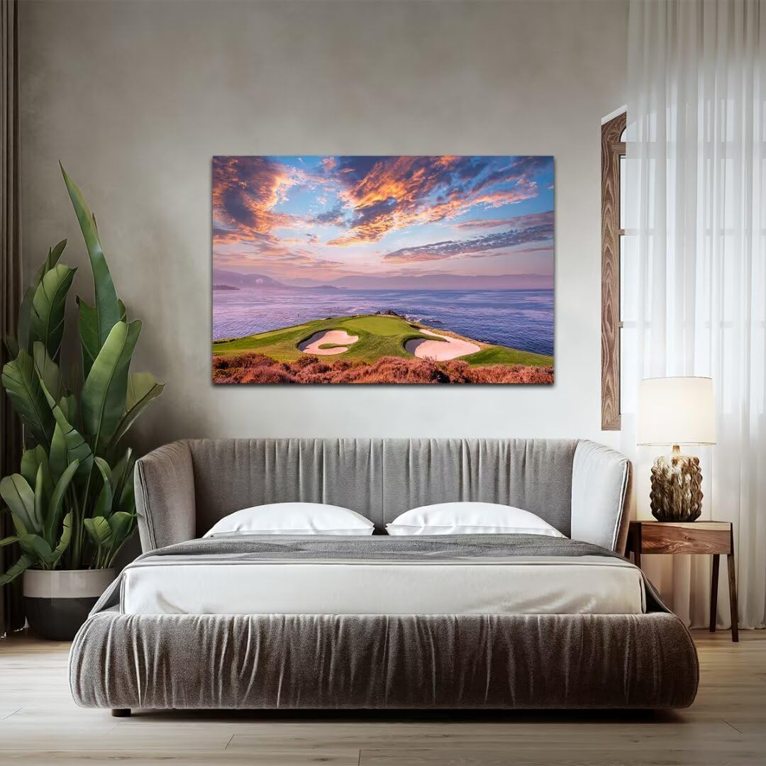 HJY Art USA California Golf Course Wall Art Sunset landscape Canvas Wall Decor Blue Green Abstract Painting Poster for Home Decor Living Room Bedroom Bathroom Office Artwork (18 x 24 inch)