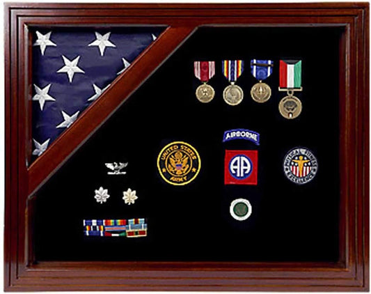 Military Award Shadow Box with Display Case for 3x5ft Flag - Felt in Black, Military Flag and Medal Display Frame, Veterans Flag and Medal Frames, Army Flag and Medal Display case