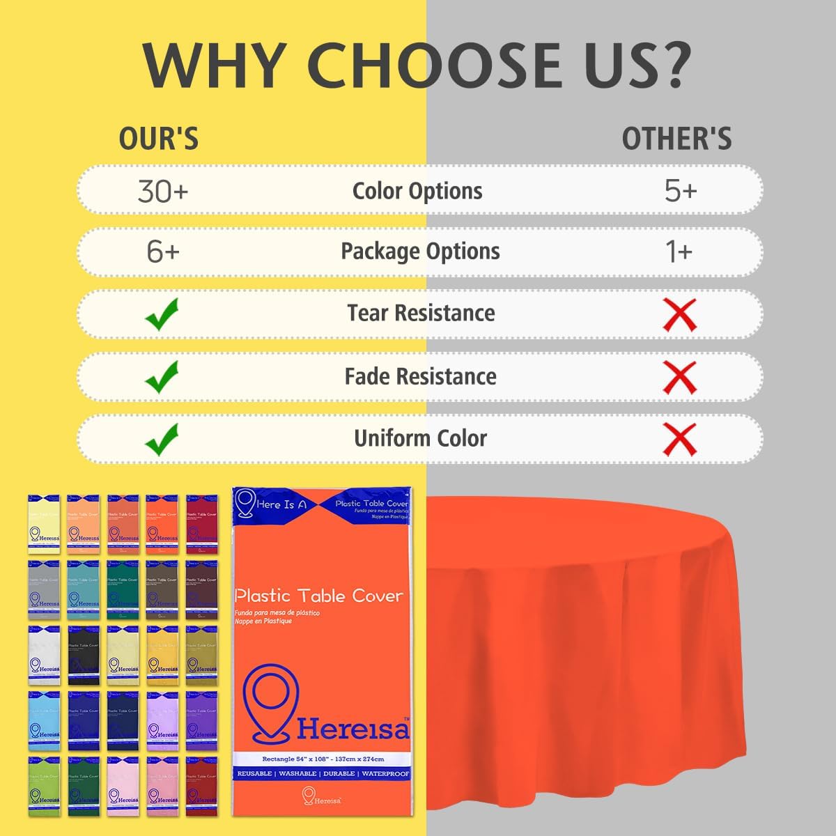 Brand Round Orange Plastic 84" Disposable Tablecloth (3 Pack), Party & Event Decorative Cover