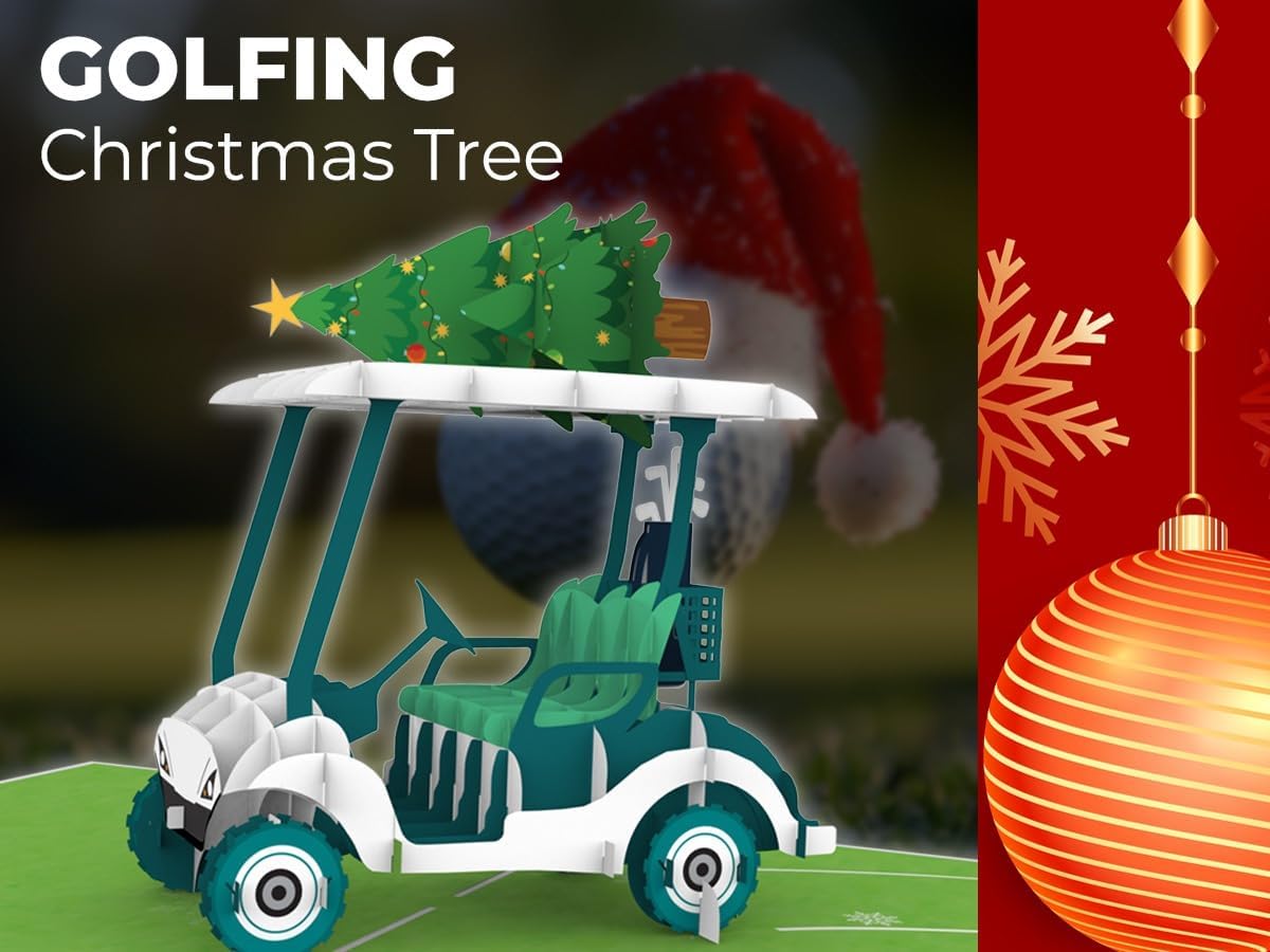 iGifts And Cards Golfing Through the Holidays 3D Pop Up Card - 6 x 8 mas Greeting with Envelope & Notecard, Seasonal Wishes, Christmas Joy on the Course, Ideal Holiday Card for Golf Enthusiasts