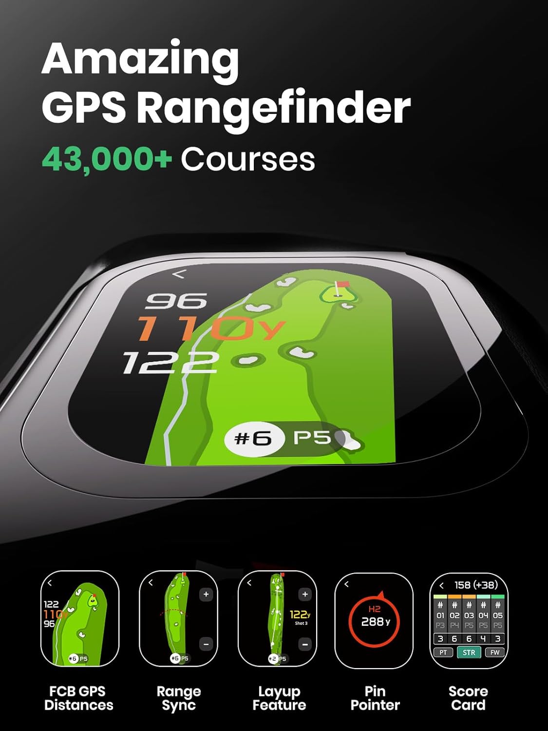 MILESEEY GenePro G1 Touchscreen & GPS Rangefinder with Slope, 43000+ Preloaded Courses, 1300 Yards Laser Range Finder Golf with Red & Green Display, 0.1s Flag Pole Locking Vibration, 6X Magnification