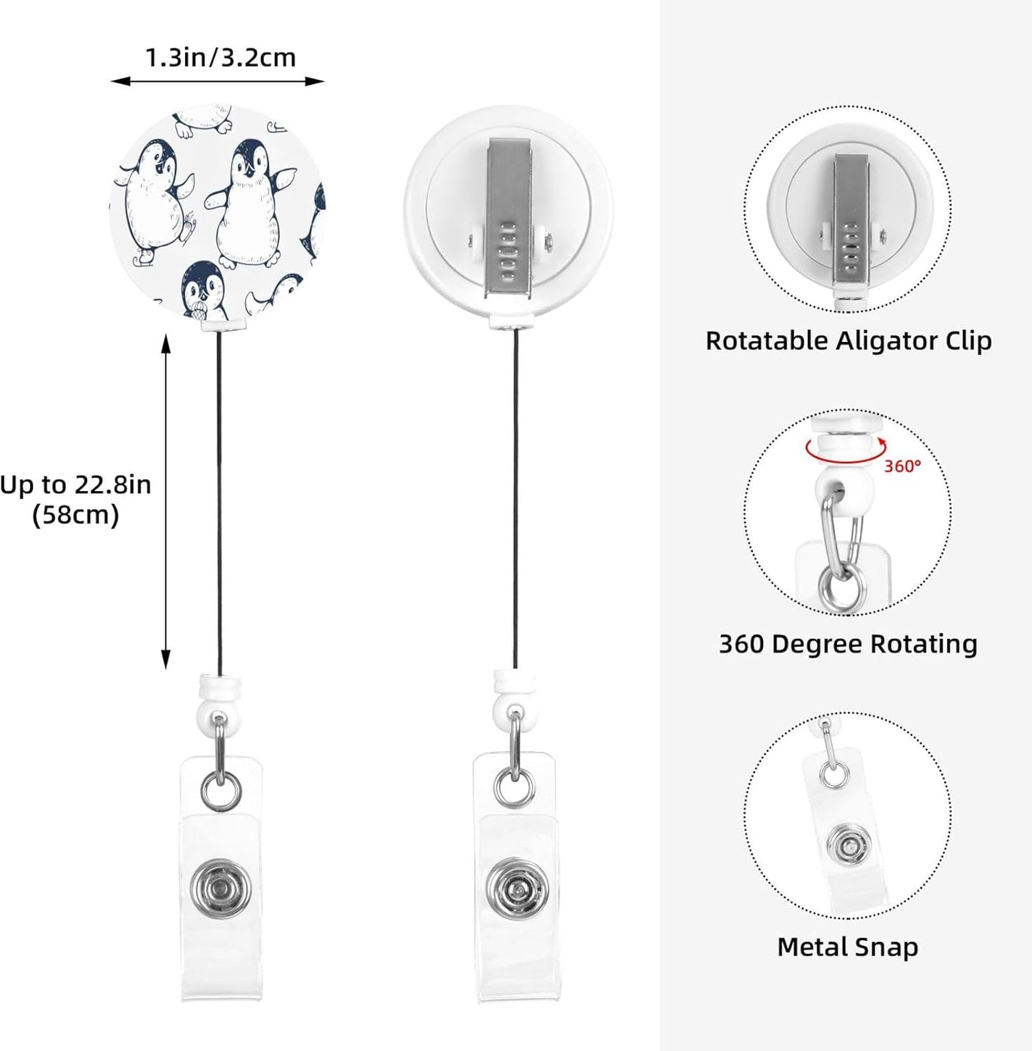 Cute Penguins Badge Reels Retractable Badge Holder with Clip for Id Name Tag Office Worker Student Teacher Nurse Doctor