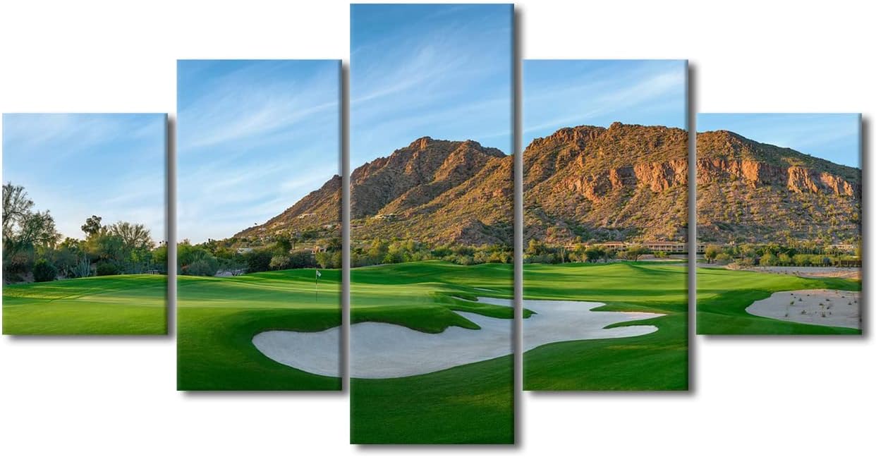 5 Pcs Scottsdale Attractions Canvas Wall Art US Phoenicia Golf Course Print Art Arizona Pictures Home Decor Canvas Wall Art for Living Room Bedroom Poster Painting Framed Ready to Hang - 60"W x 32"H